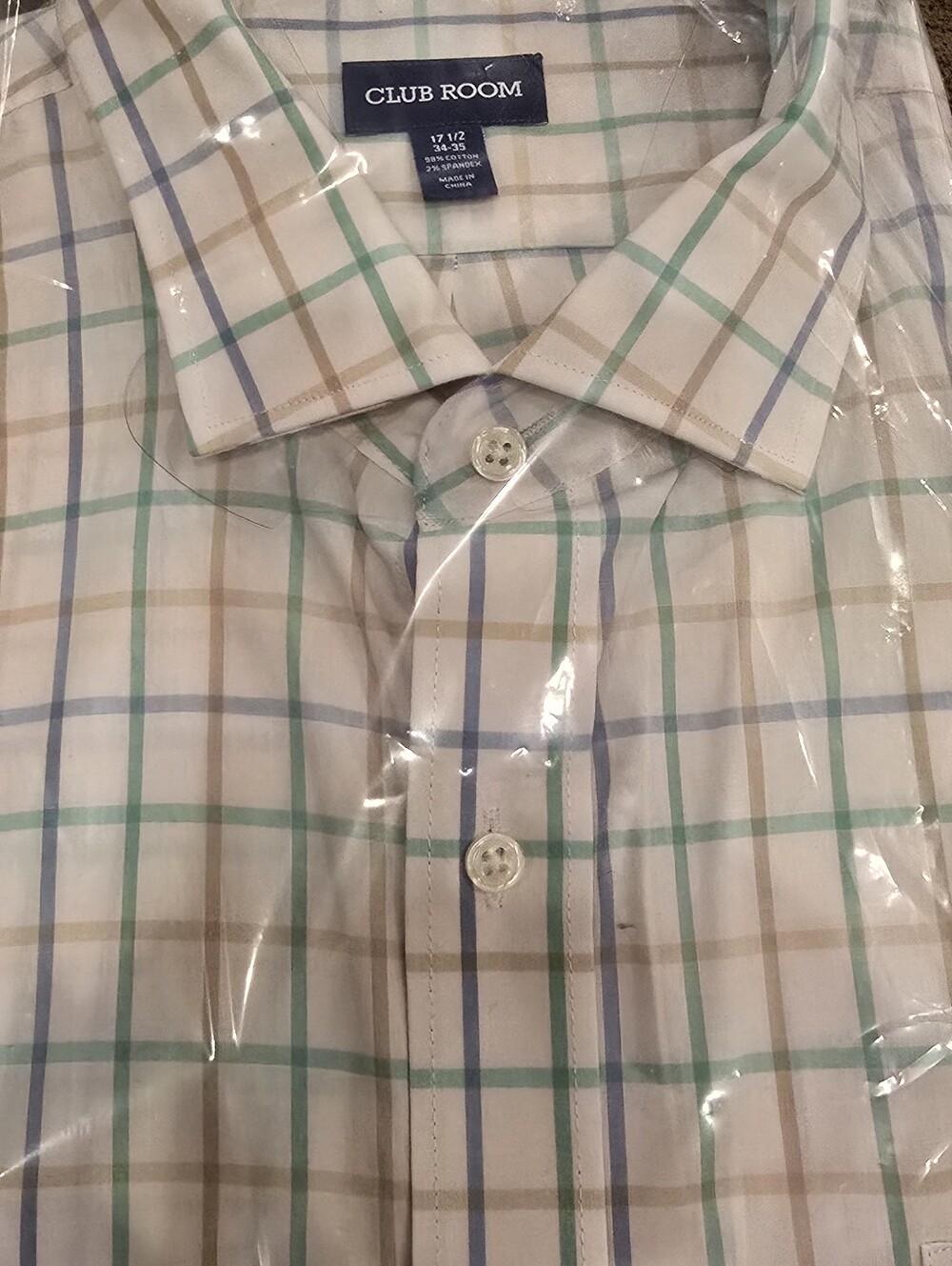 Club Room Men's Plaid Button-Down Dress Shirt – Size 17.5 34/35 NWT